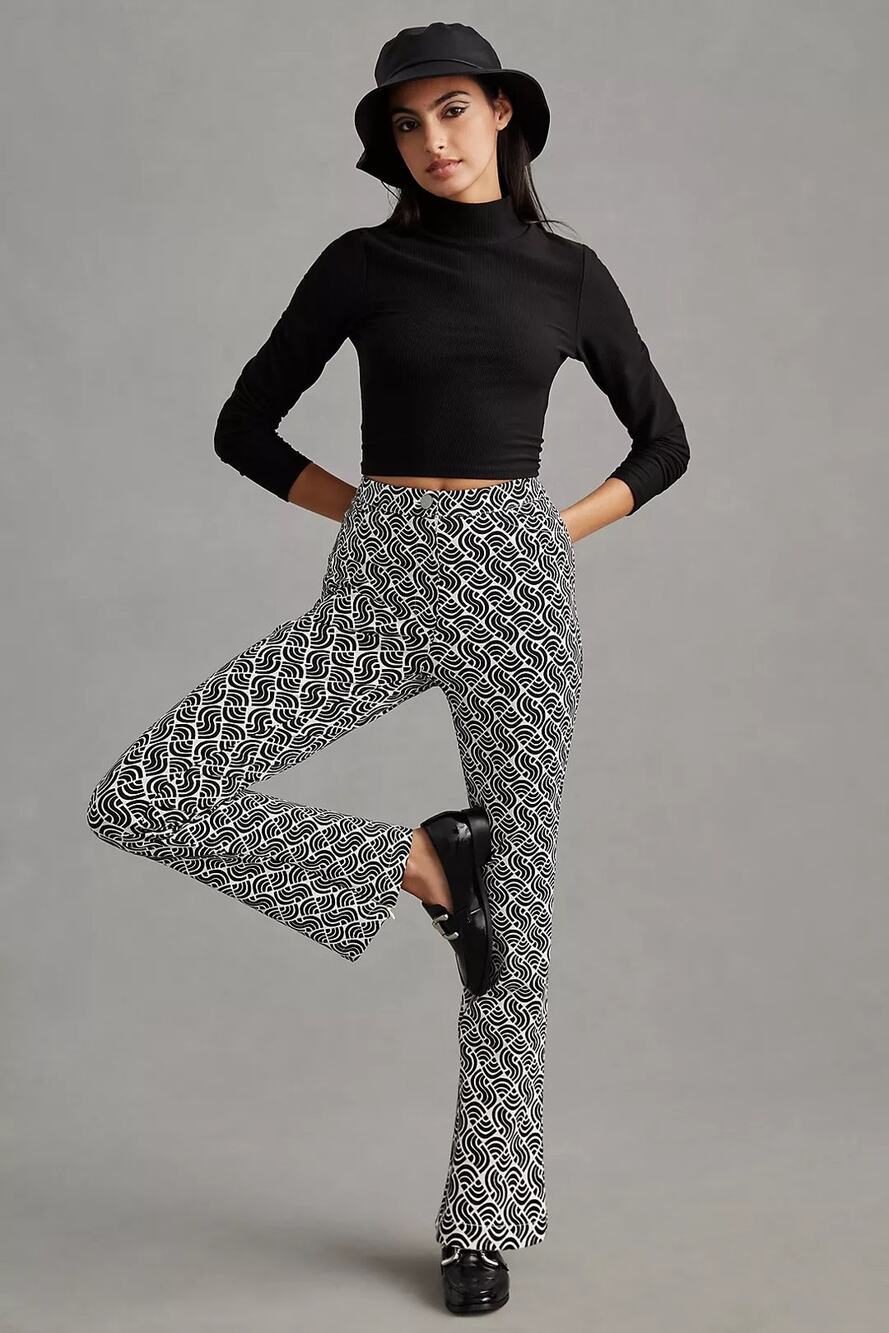 Anthropologie Maeve Mid-Rise Flare Stretch Pants Size 6 Retro 70s Chic